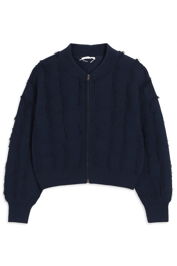 Jaqueta Em Tricot Detalhe Franjas Meia Noite