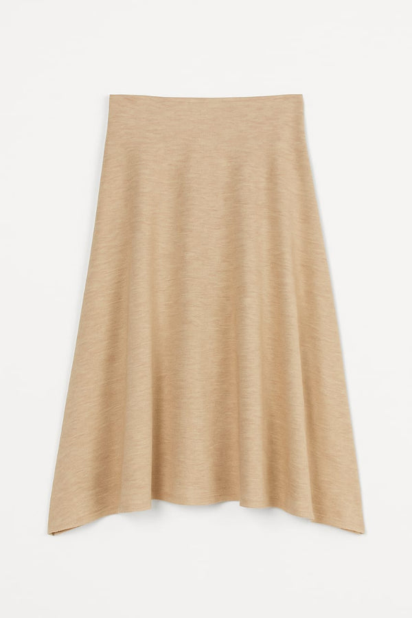 Saia Evase Com Fendas Laterais Em Tricot Camel