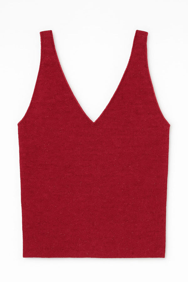 Top Alongado Em Tricot Com Lurex Vermelho