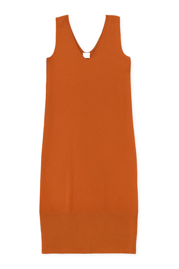 Vestido Midi Em Tricot Decote V Coral Gold