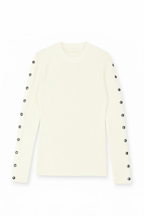 Blusa Manga Longa Com Botões Em Tricot Canelado Off White