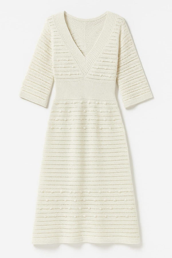 Vestido Mix De Pontos Em Tricot Off White