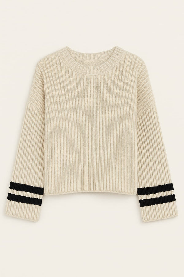 Blusa Em Tricot Com Listras Na Manga Papiro Preto