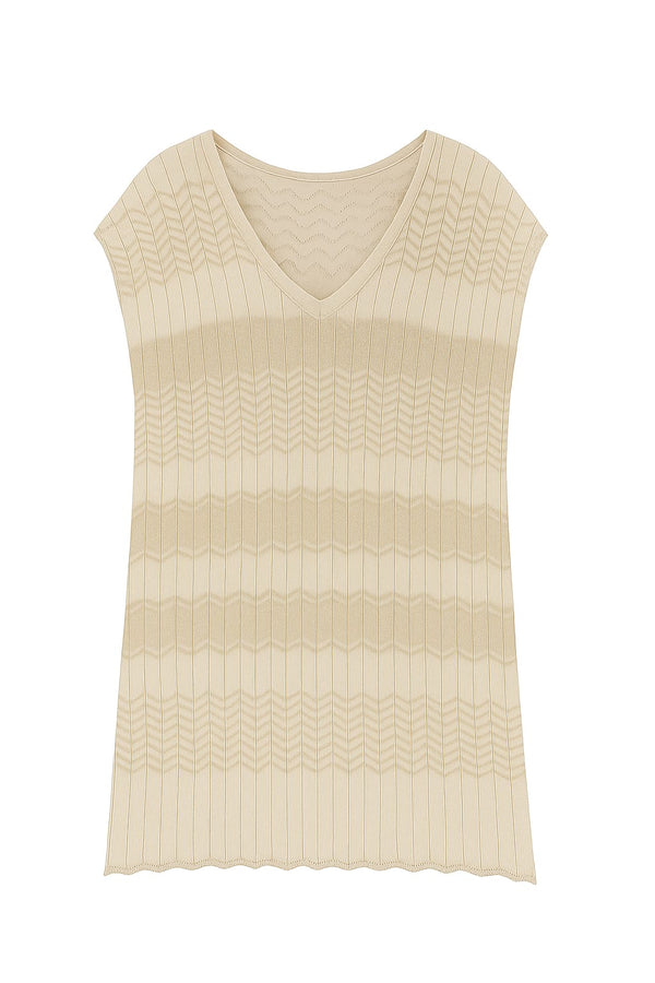 Kaftan Decote V em Tricot Zig Zag Chevron Camel