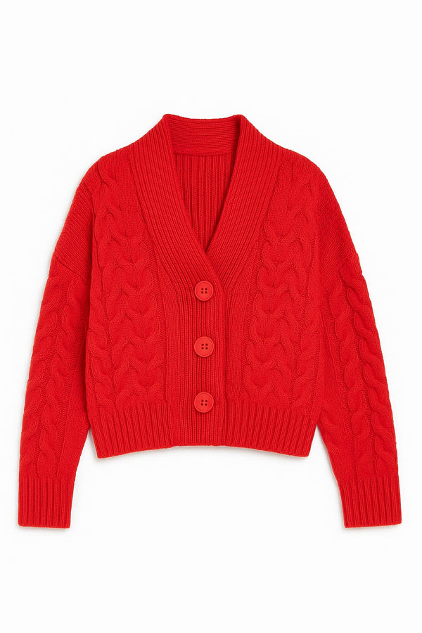 Casaco Com Trança Em Tricot Red