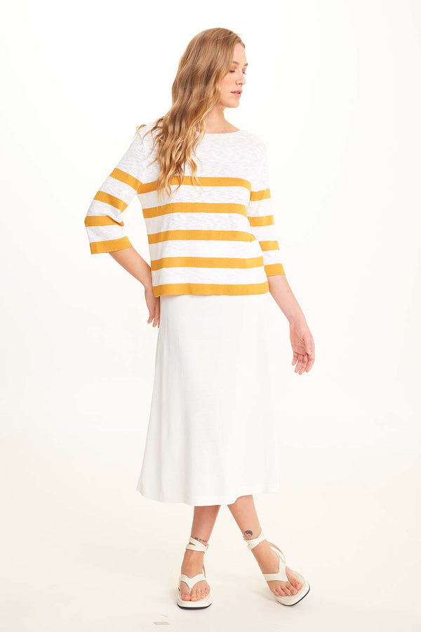 Saia Midi Em Tricot Verde Off White