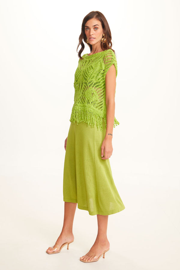 Saia Midi Em Tricot Verde Ervilha