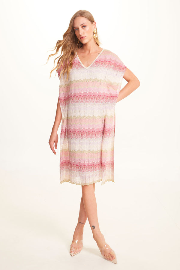 Kaftan Decote V em Tricot Zig Zag Chevron Batom