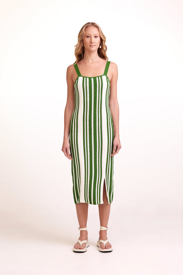 Vestido Listras Texturas Em Tricot Bicolor Tex Verde Capim/off