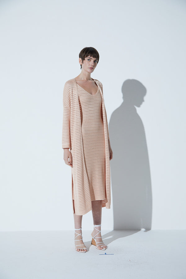 Vestido Em Tricot Tela com Alças Champagne