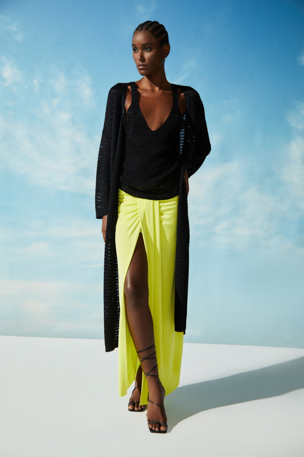 Casaco Longo Em Tricot Tela Preto