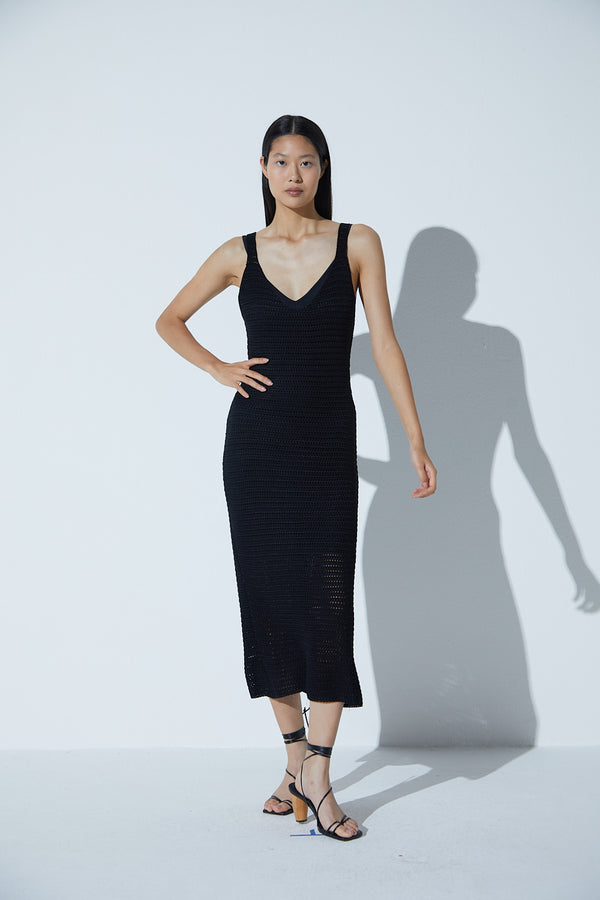 Vestido Em Tricot Tela com Alça Preto