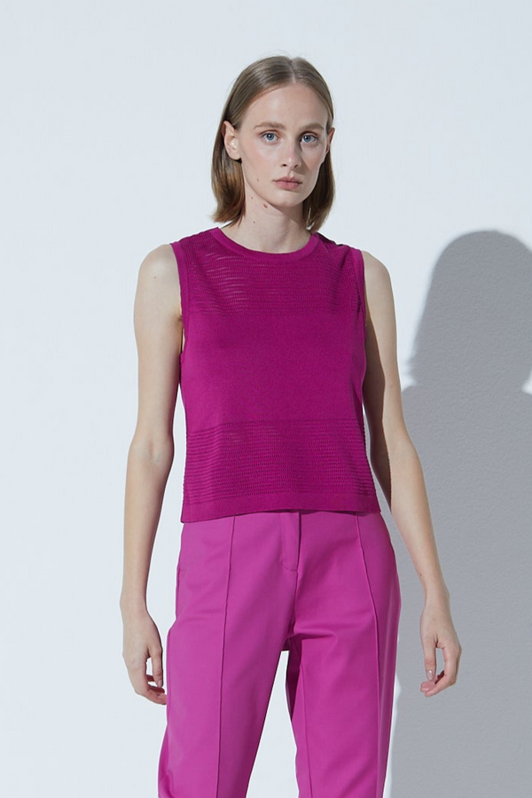 Regata Em Tricot Detalhes Telados Fucsia