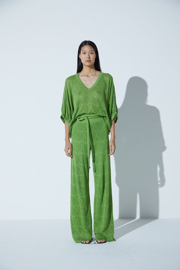 Calça em Tricot Textura Foliage