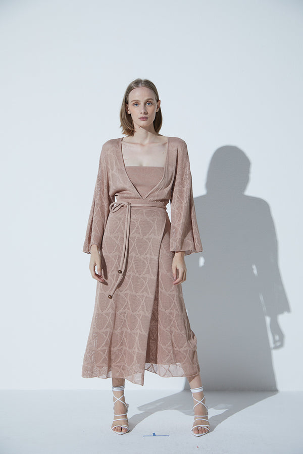 Vestido Decote V Em Tricot Textura Sisal