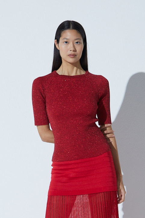 Blusa Slim Rib Lurex Vermelho