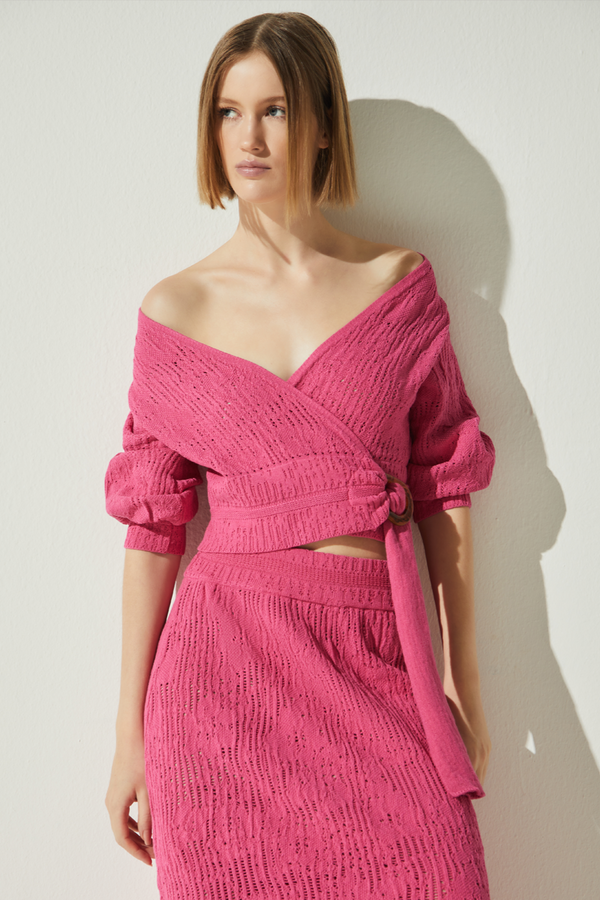 Blusa Cachequer Em Tricot Rendado Floral Cassis