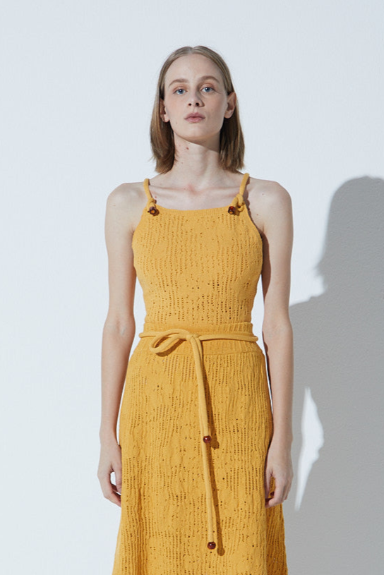 Regata Em Tricot Rendado Floral Amarelo