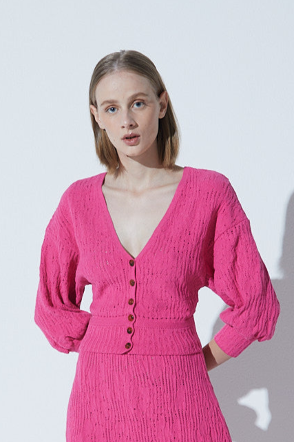 Cardigan Em Tricot Rendado Floral Cassis