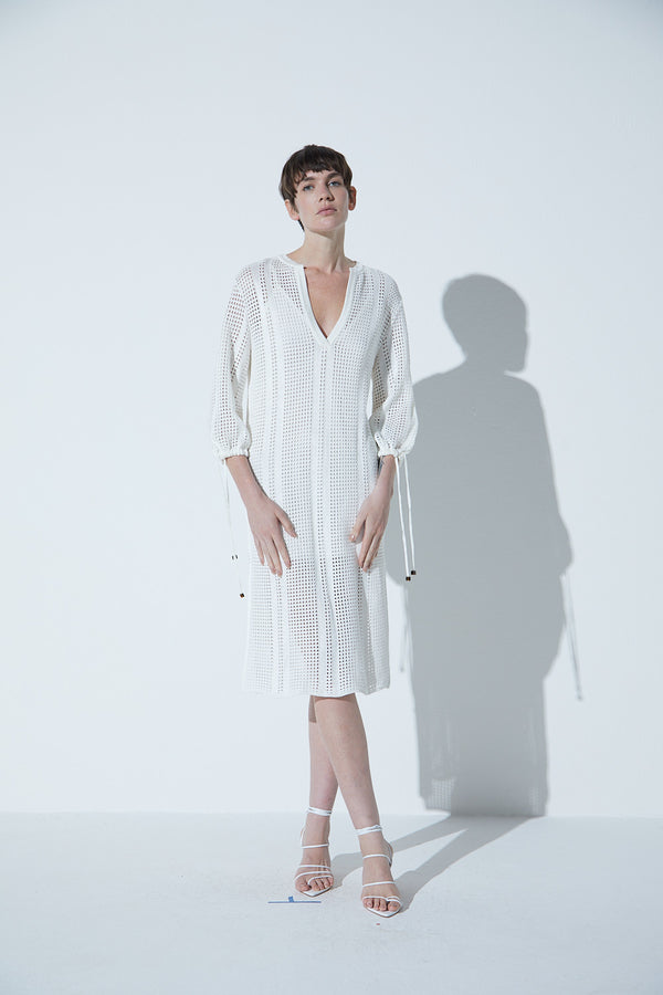 Vestido Manga Longa em Tricot Off White