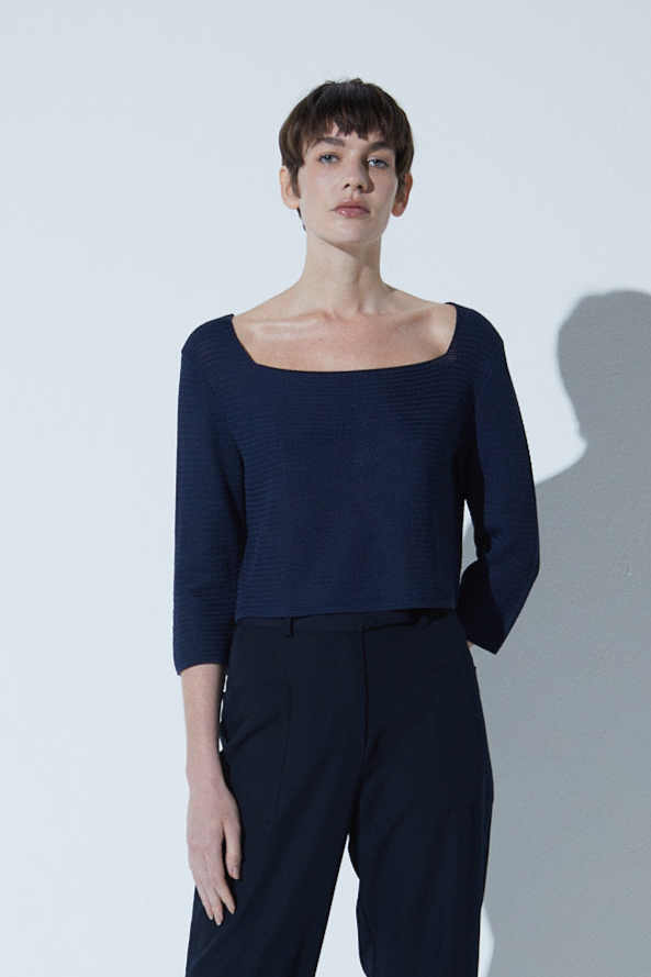 Blusa 3/4 Box Mosaico Azul Marinho