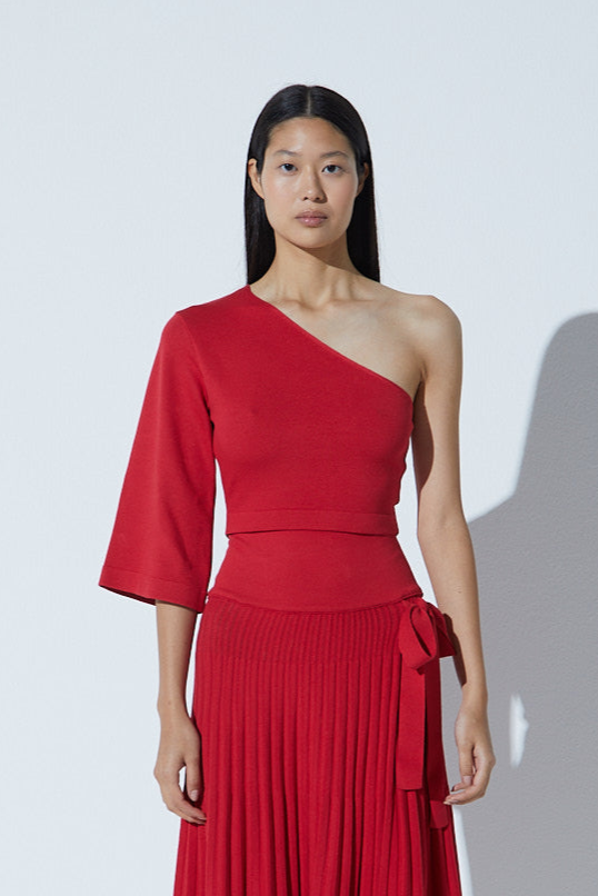 Blusa Em Tricot Manga Única Vermelho