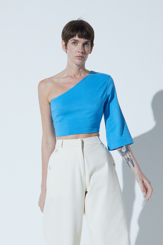Blusa Em Tricot Manga Única Azul
