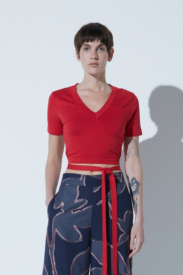 Blusa Em Tricot Com Amarração Vermelho