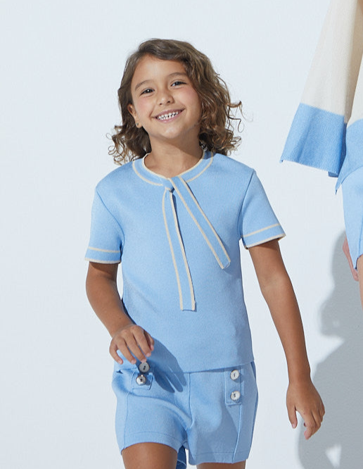 Blusa Infantil Com Laço Em Tricot Navy Azul