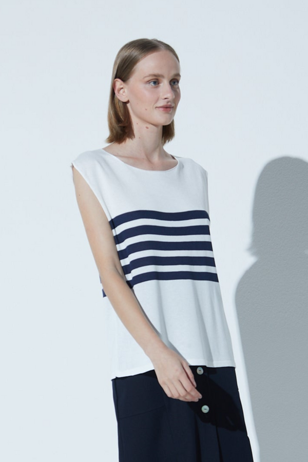 Blusa Sem Mangas Com Listras Tricot