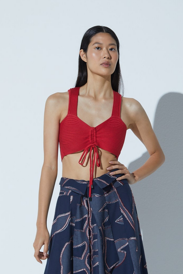 Top Em Tricot Com Amarração Vermelho