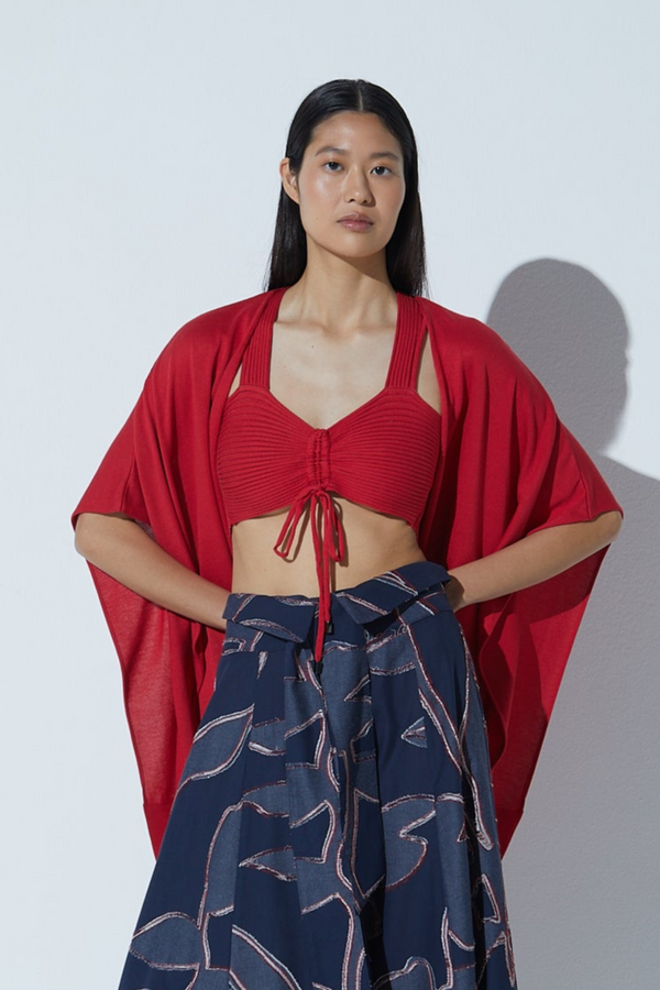 Colete Em Tricot Com Amarração Vermelho