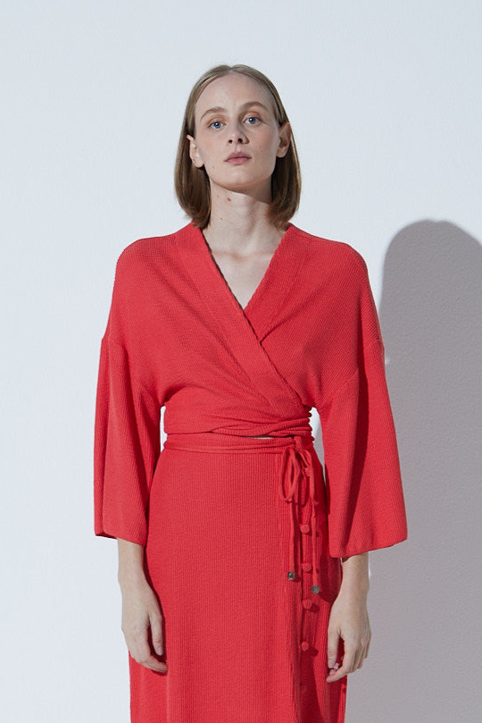 Top Cachequer Cropped Wavy Vermelho