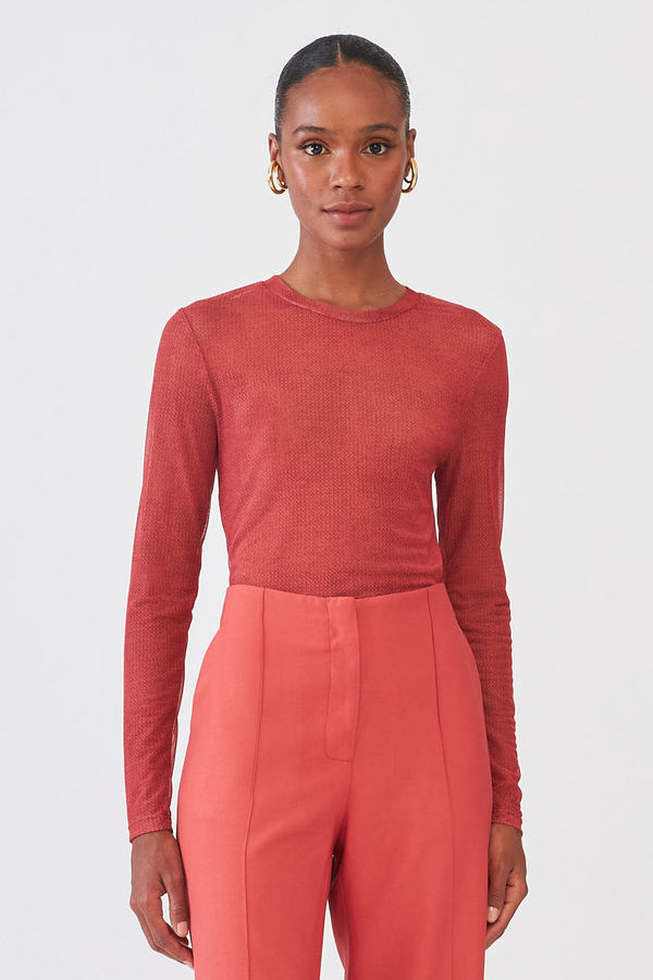 Blusa Segunda Pele Em Tule Estampado Knit