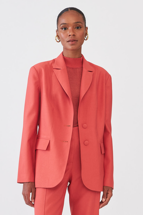Blazer Alongado Alfaiataria Com Lapela