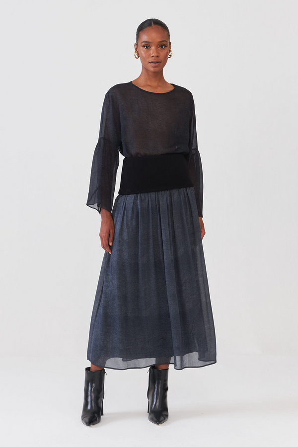 Saia Midi Em Tecido Com Pala Larga Knit