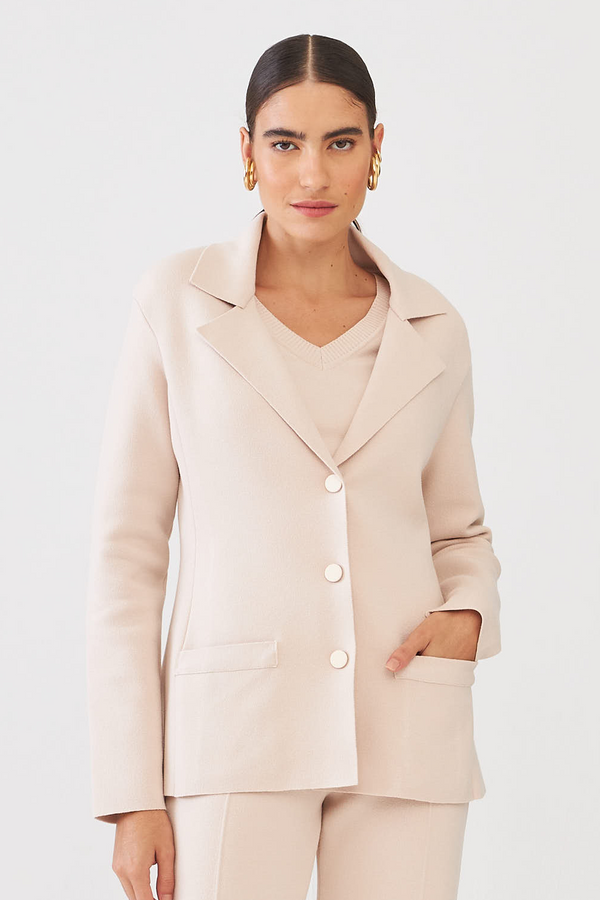 Blazer Estruturado Em Tricot Strech Com Bolsos Tapioca