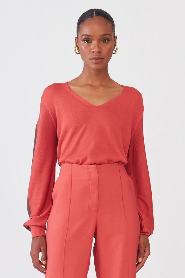 Blusa Bicolor Mangas Com Pregas Em Tricot Sienna / Cacau