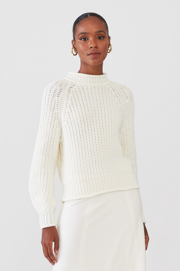 Blusa Em Tricot Manga Raglan Off White