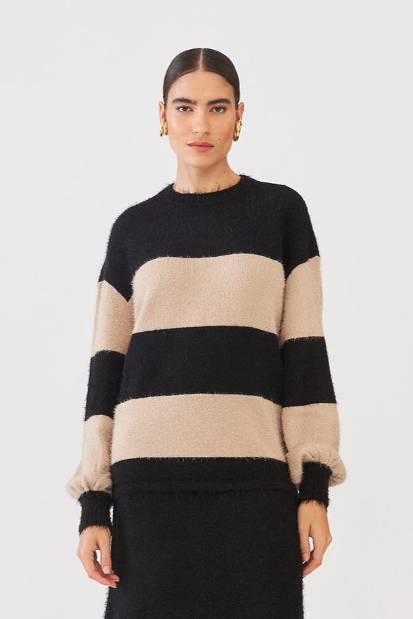 Blusa Listras Bicolor Em Tricot