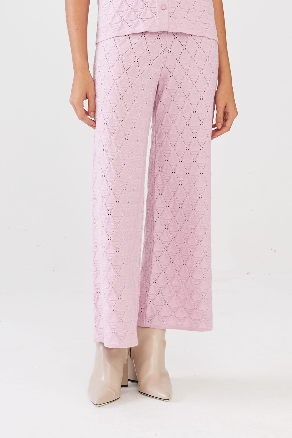 Calça Em Tricot Rendado Rosa Lilac