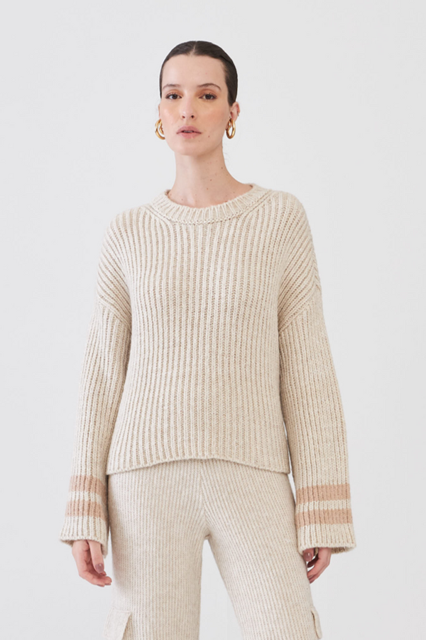 Blusa Em Tricot Com Listras Na Manga