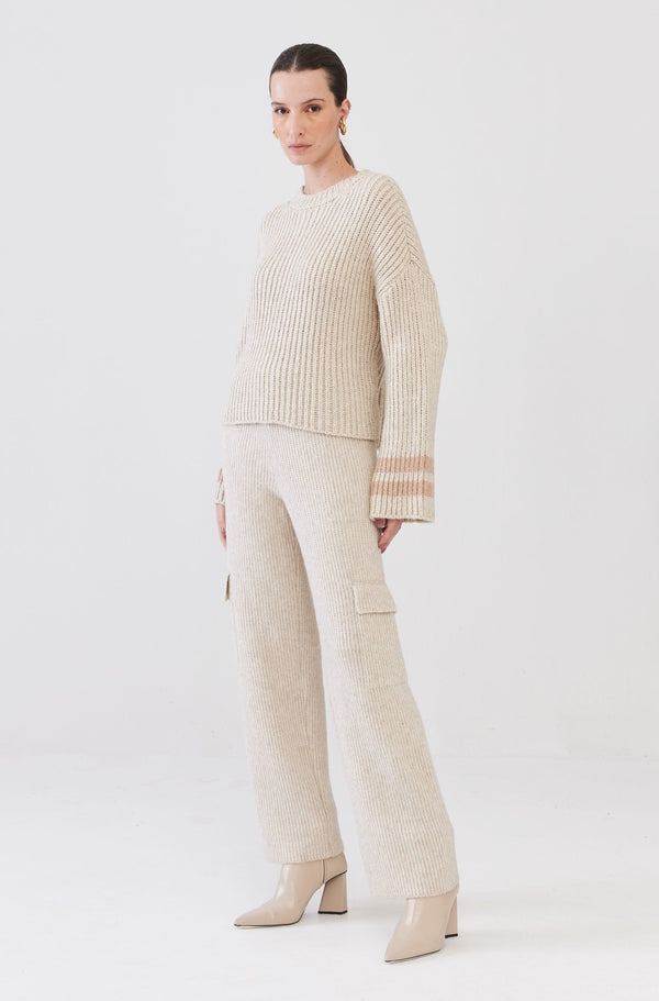 Calça Cargo Ampla Em Tricot Papiro