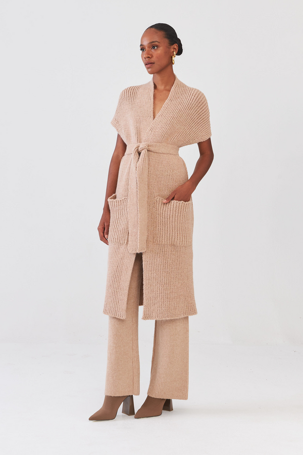 Kimono Em Tricot Canelado Biscuit