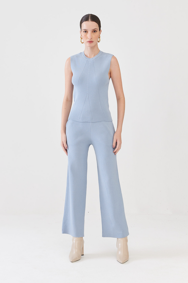 Calça Em Tricot Canelado Com Bolso