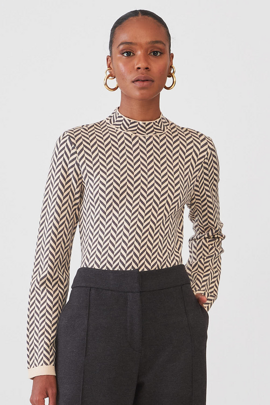 Blusa Gola Alta Em Tricot Jacquard Grey