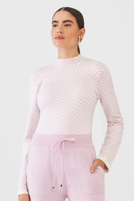 Blusa Gola Alta Em Tricot Jacquard Lilac