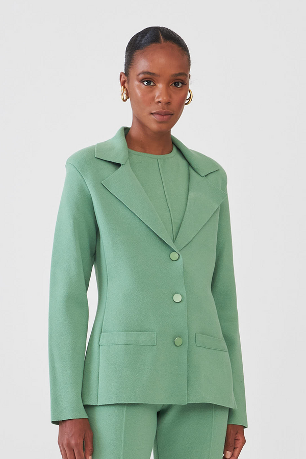 Blazer Estruturado Em Tricot Strech Com Bolsos Alecrim