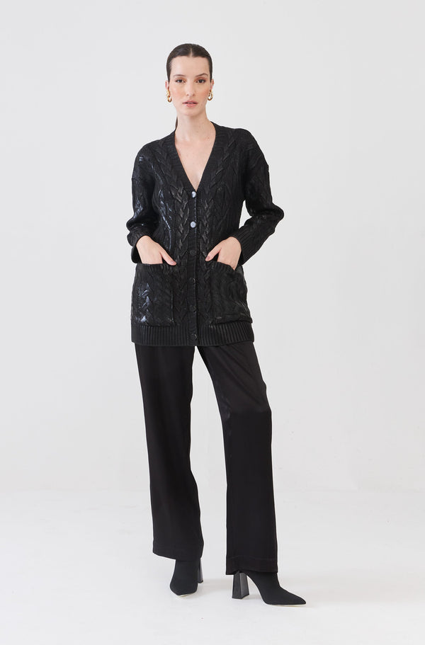 Calça Com Friso Satin Preto