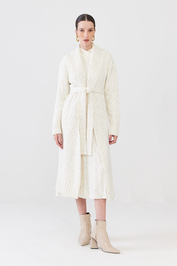 Casaco Longo Em Tricot Aran Papiro